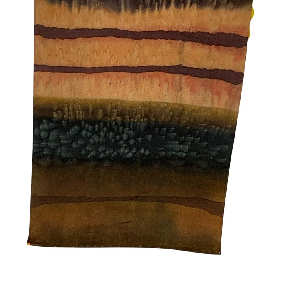 Vintage Laura Quilty Signed Silk Scarf Abstract Landscape Print Earth Tones 60